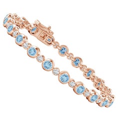 Bracciale tennis con castone, acquamarina e diamanti da 3,15 carati in oro rosa 14 carati