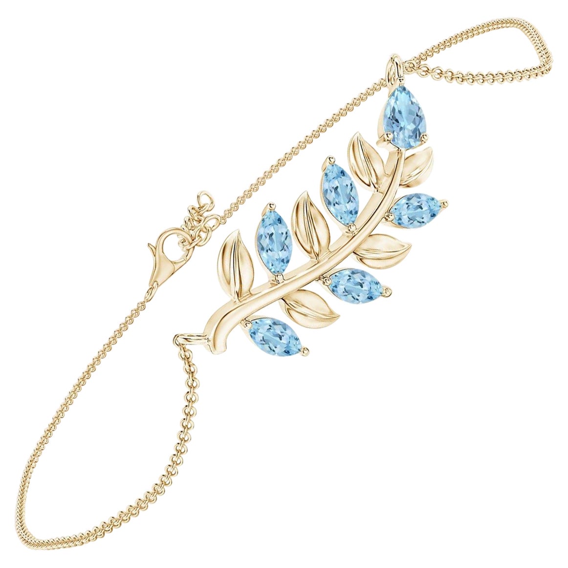 Pear and Marquise 0.72ct Aquamarine Branch Bracelet in 14K Yellow Gold For Sale