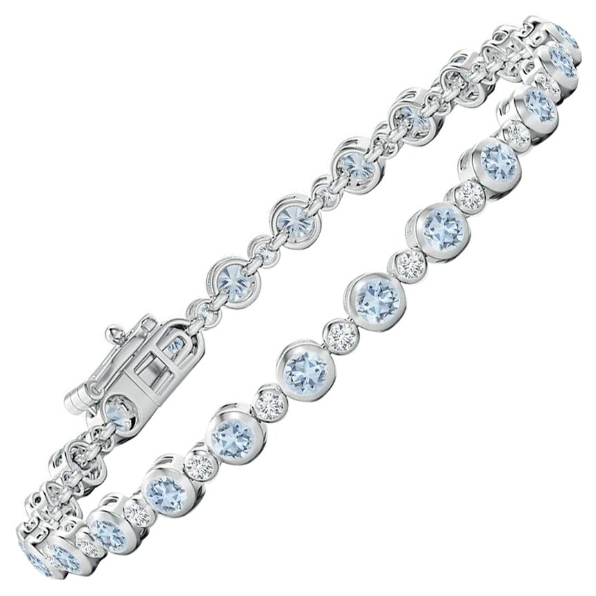 Bracelet tennis en or blanc 14 carats serti d'aigue-marine de 2,40 carats et de diamants en vente