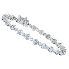 Bracciale tennis con castone, acquamarina e diamanti da 2,40 carati in oro bianco 14 carati