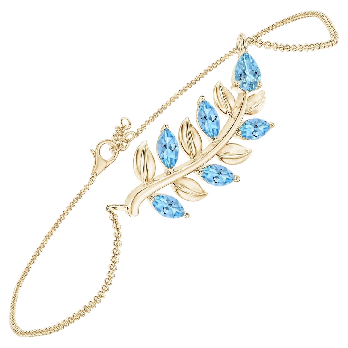 Pear and Marquise 0.72ct Aquamarine Branch Bracelet in 14K Yellow Gold For Sale