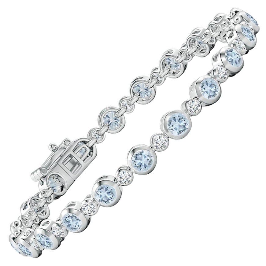 Bracelet tennis en or blanc 14 carats serti d'une aigue-marine de 3,15 carats et de diamants