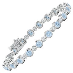 Bezel-Set 3.15ct Aquamarine and Diamond Tennis Bracelet in 14K White Gold