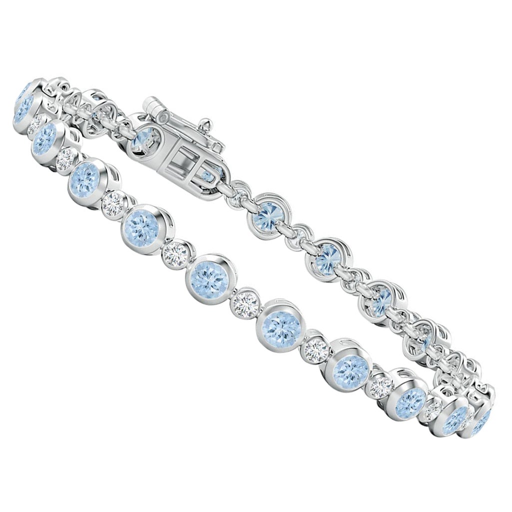 Tennisarmband aus 14 Karat Weißgold mit 3,15 Karat Aquamarin und Diamanten in Lünettenfassung