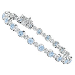 Brazalete de tenis de oro blanco de 14 quilates con aguamarina y diamantes de 3,15 ct engastados en bisel