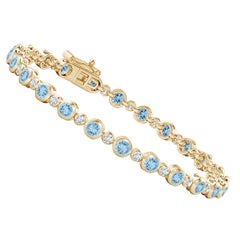 Bracciale tennis con castone, acquamarina e diamanti da 2,40 carati in oro giallo 14 carati