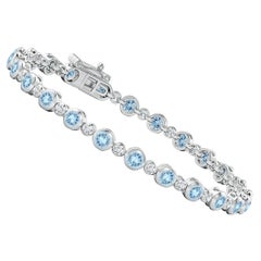 Bracciale tennis con castone, acquamarina e diamanti da 2,40 carati in oro bianco 14 carati