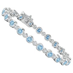 Bracciale da tennis con castone, acquamarina e diamanti da 3,15 carati in oro bianco 14 carati