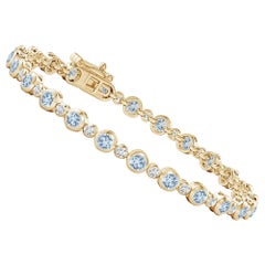 Bracelet tennis en or jaune 14 carats serti d'aigue-marine de 2,40 carats et de diamants