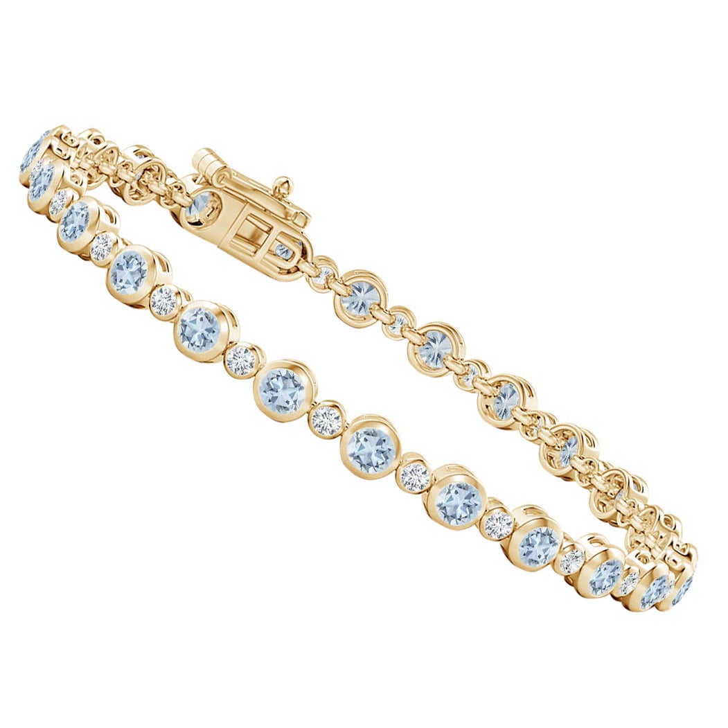 Bracciale tennis con castone, acquamarina e diamanti da 2,40 carati in oro giallo 14 carati in vendita