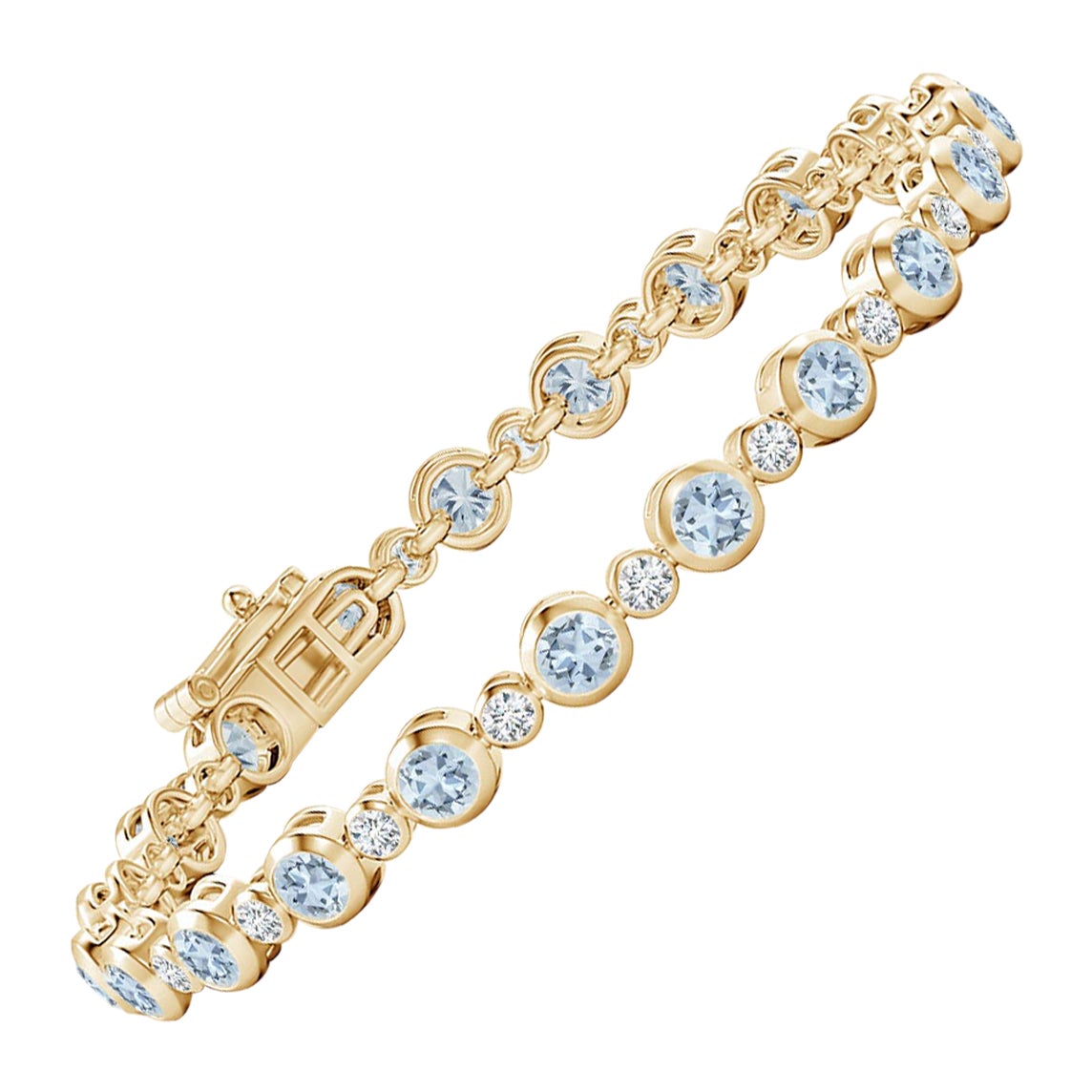 Bracciale tennis con castone, acquamarina e diamanti da 3,15 carati in oro giallo 14 carati in vendita