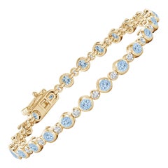 Bracciale tennis con castone, acquamarina e diamanti da 2,40 carati in oro giallo 14 carati