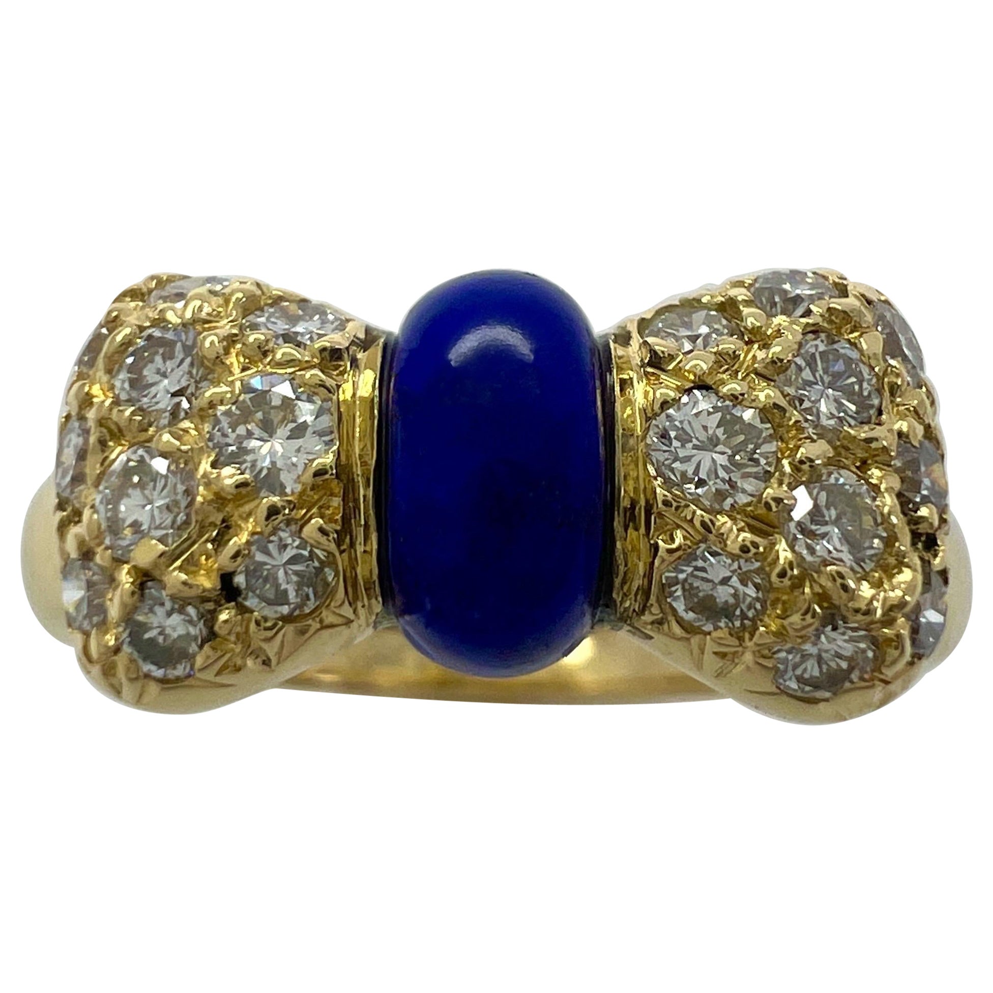 Vintage Van Cleef & Arpels Lapis Lazuli Diamond 18k Yellow Gold Ribbon Bow Ring