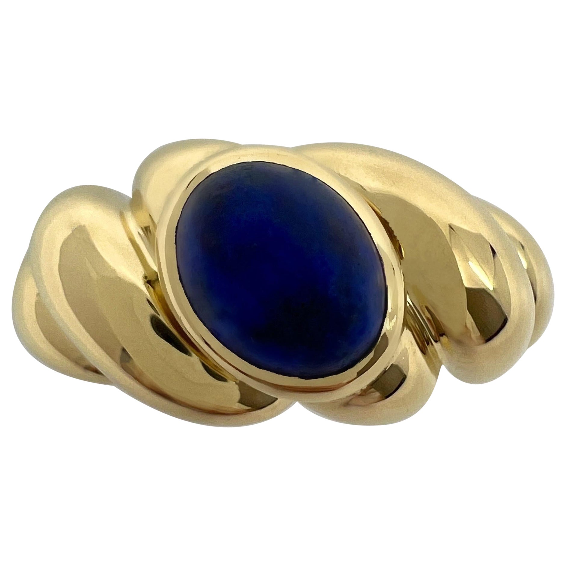 Vintage Van Cleef & Arpels Oval Lapis Lazuli 18k Yellow Gold Swirl Ring EU52