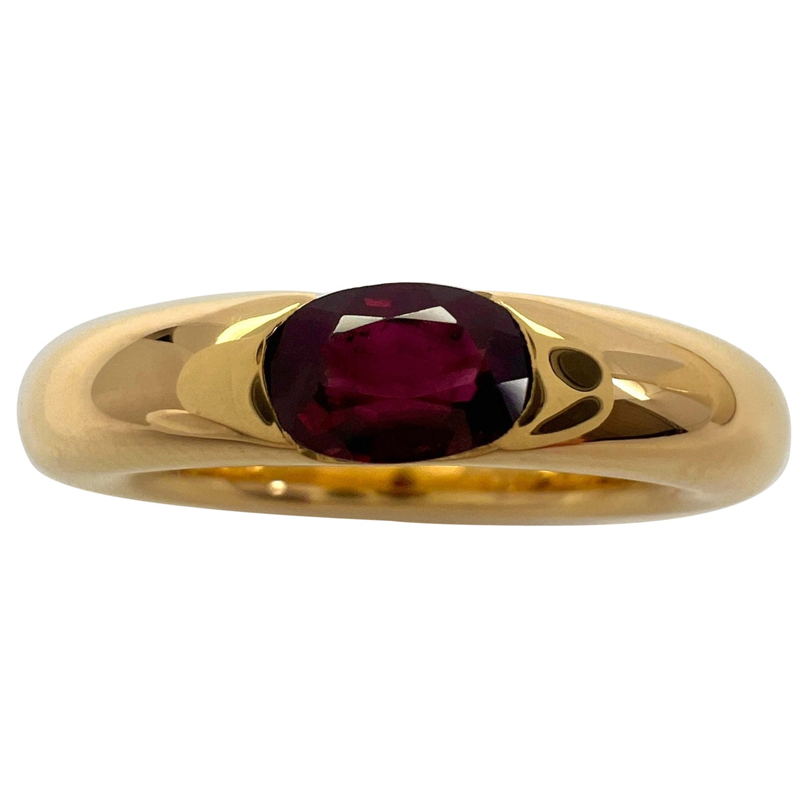 Vintage Cartier Deep Red Ruby Ellipse 18k Yellow Gold Oval Solitaire Ring 50 US5