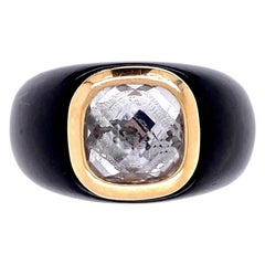 Statement-Ring aus Gold mit rotem Vintage-Teppich 12,2 Karat Quarz und schwarzem Harz