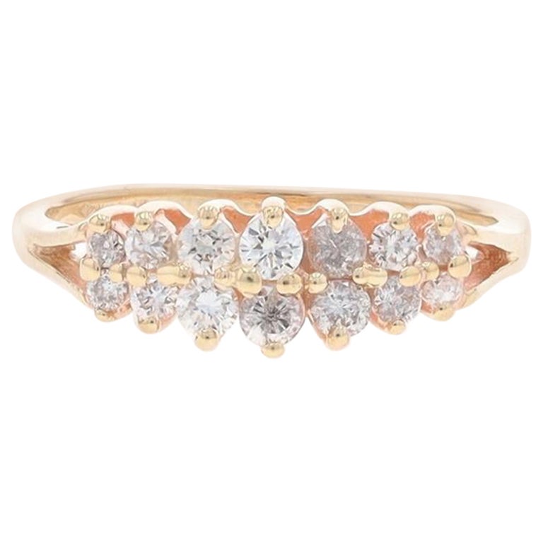 Yellow Gold Diamond Cluster Ring - 10k Round Brilliant .50ctw Tiered For Sale