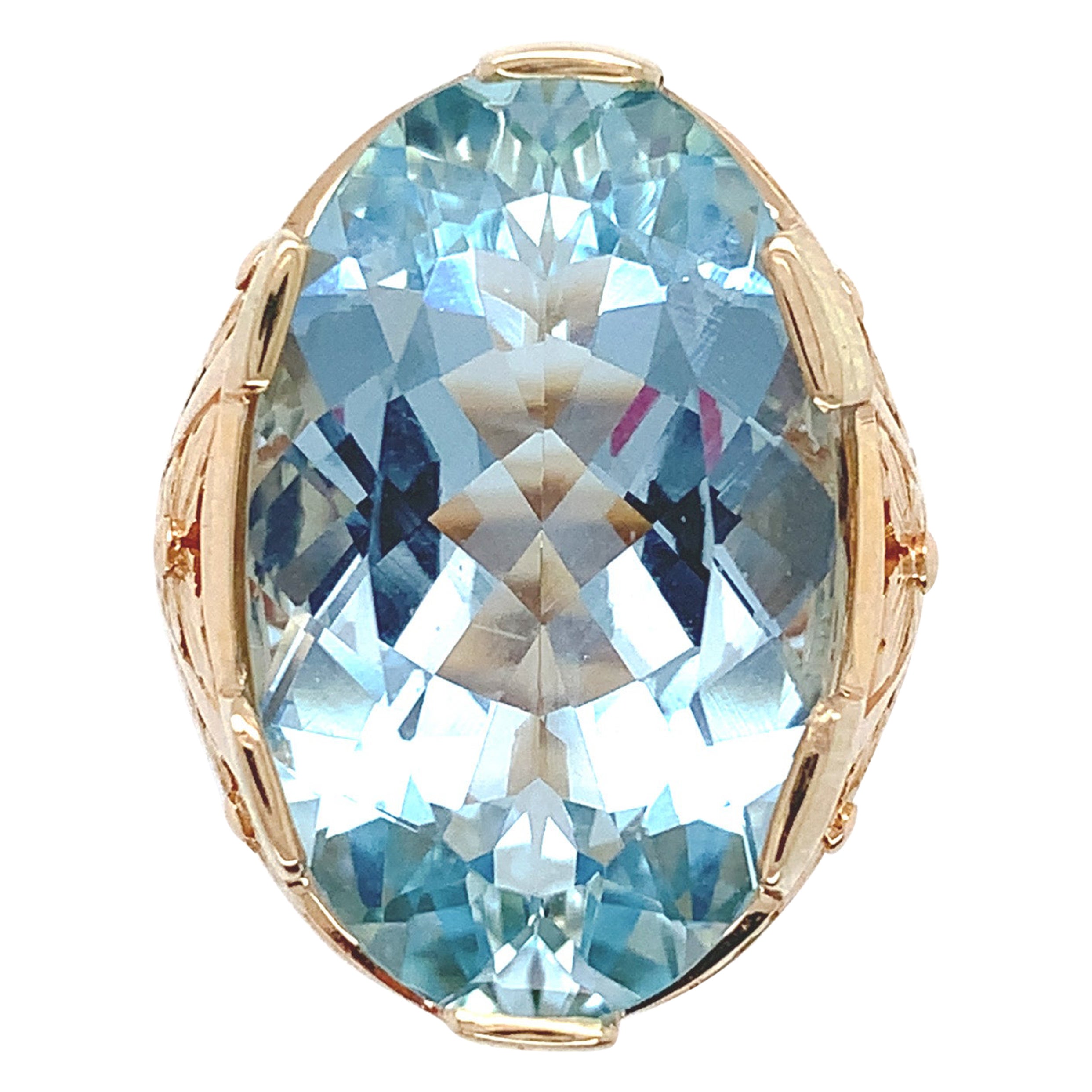 14K Yellow Gold GIA 11.95 carat Fine Aquamarine Ring size 6.75 For Sale