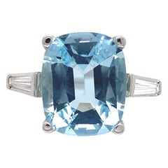 Vintage Platinum 4.71 carat Aquamarine and Diamond Ring