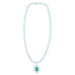  39.42 Carat VS Clarity F Color Diamond and Green Tourmaline 18K 22" Necklace