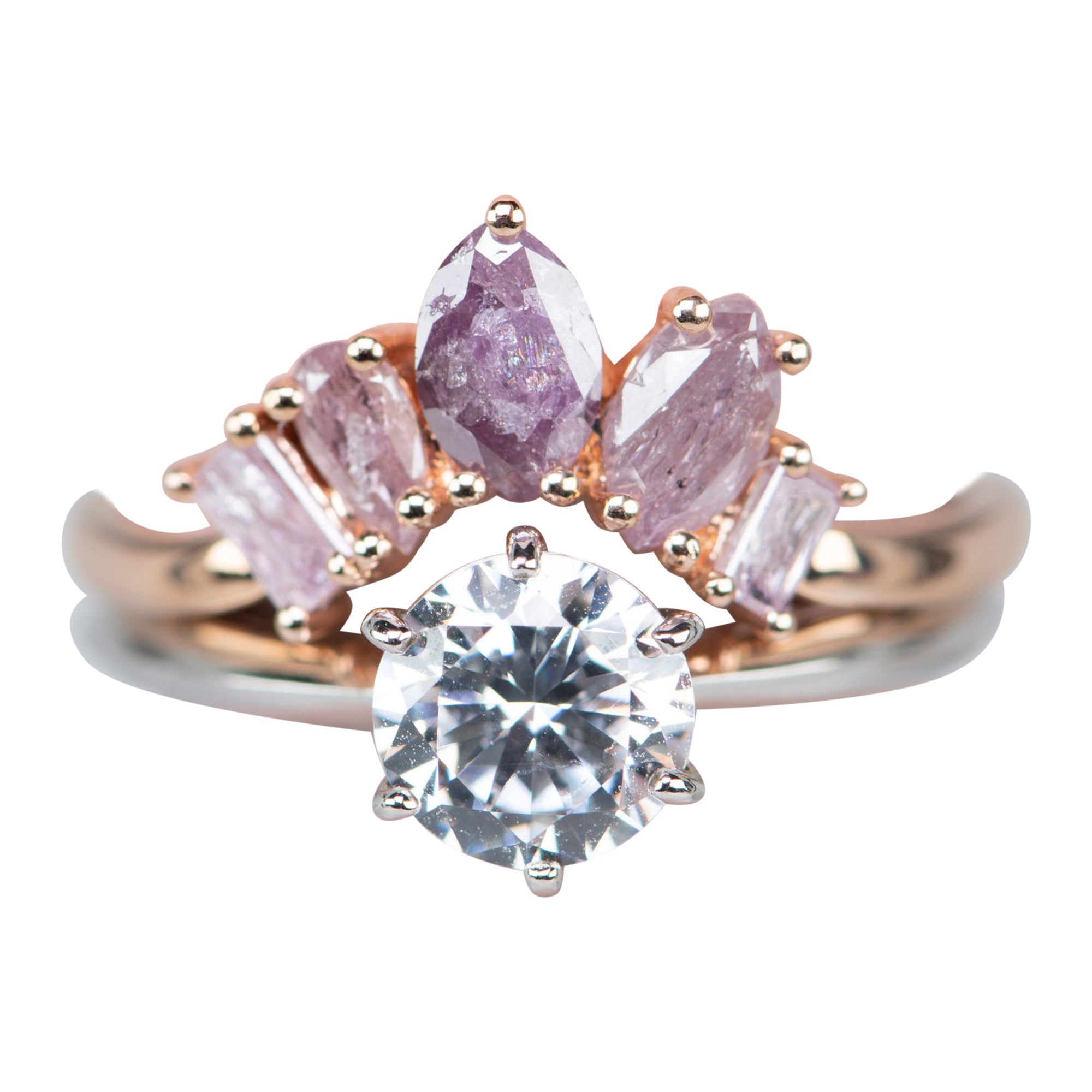 Natürlicher Pink Diamond Curve Crown Ring 14K Rose Gold R5078 im Angebot