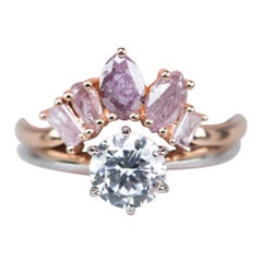 Natural Pink Diamond Curve Crown Ring 14K Rose Gold R5078