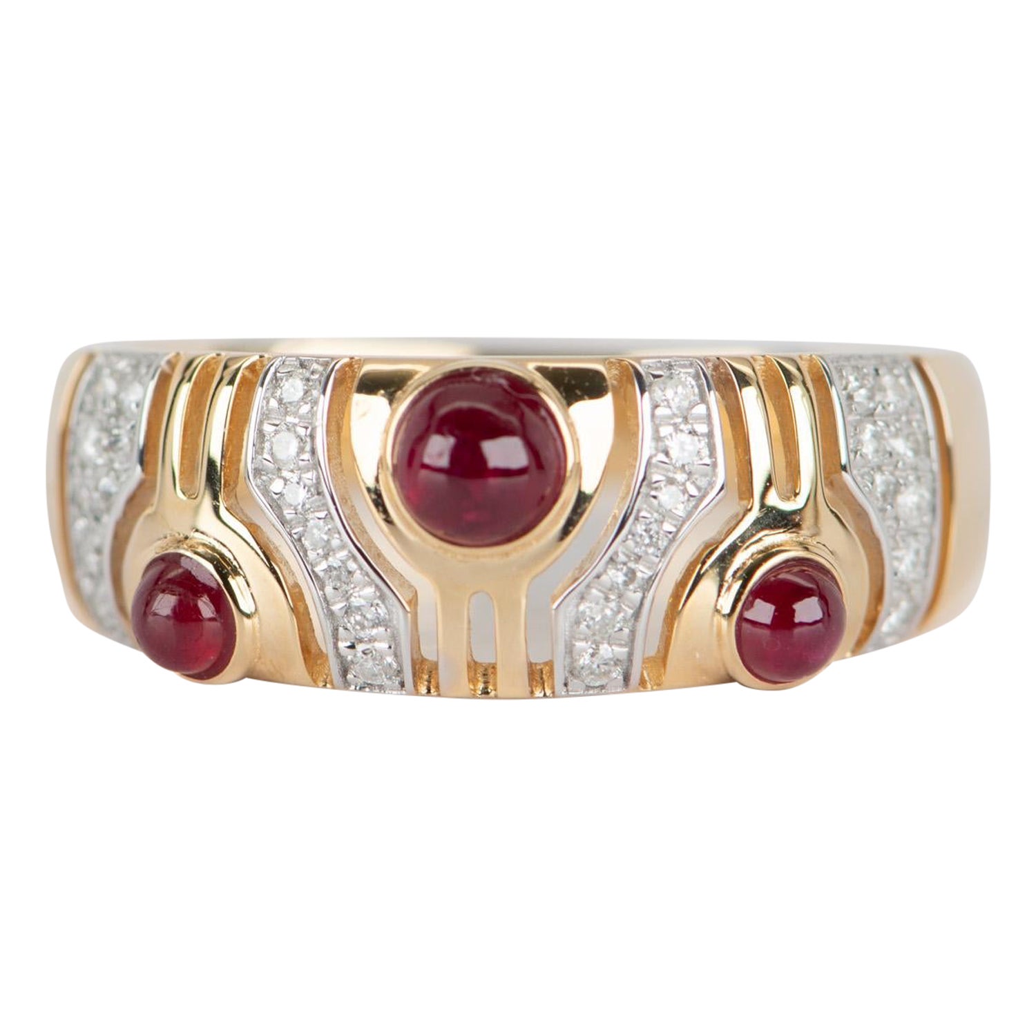18K Gold Ruby and Diamond Wedding Band Light Weight R5072 For Sale