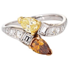 Farbiger Diamant Moi et Toi Ring Vintage 14k Weißgold Gr. 6,75 Brautschmuck