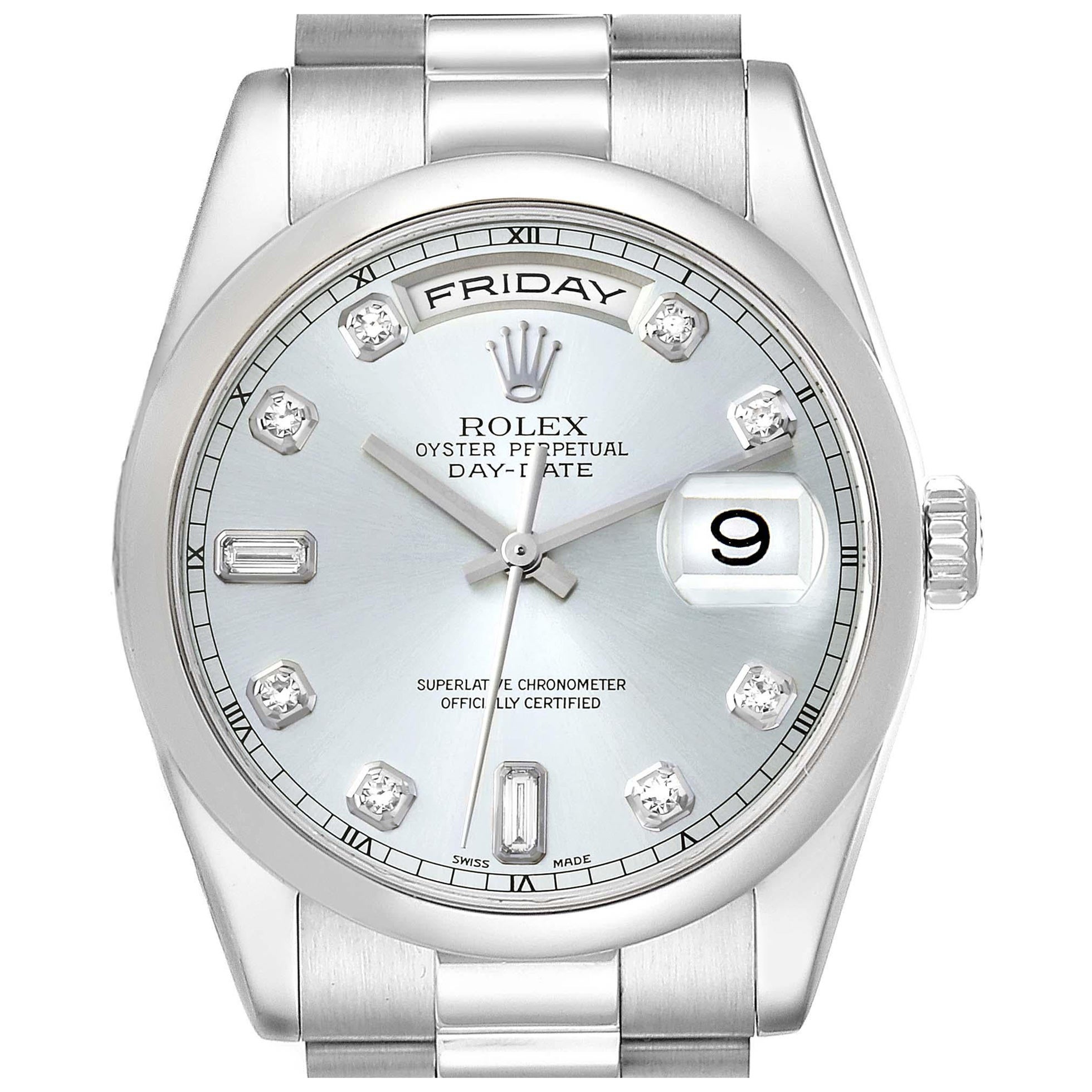 Rolex Day-Date President Diamond Dial Platinum Mens Watch 118206 Box Papers en vente