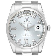 Used Rolex Day-Date President Diamond Dial Platinum Mens Watch 118206 Box Papers