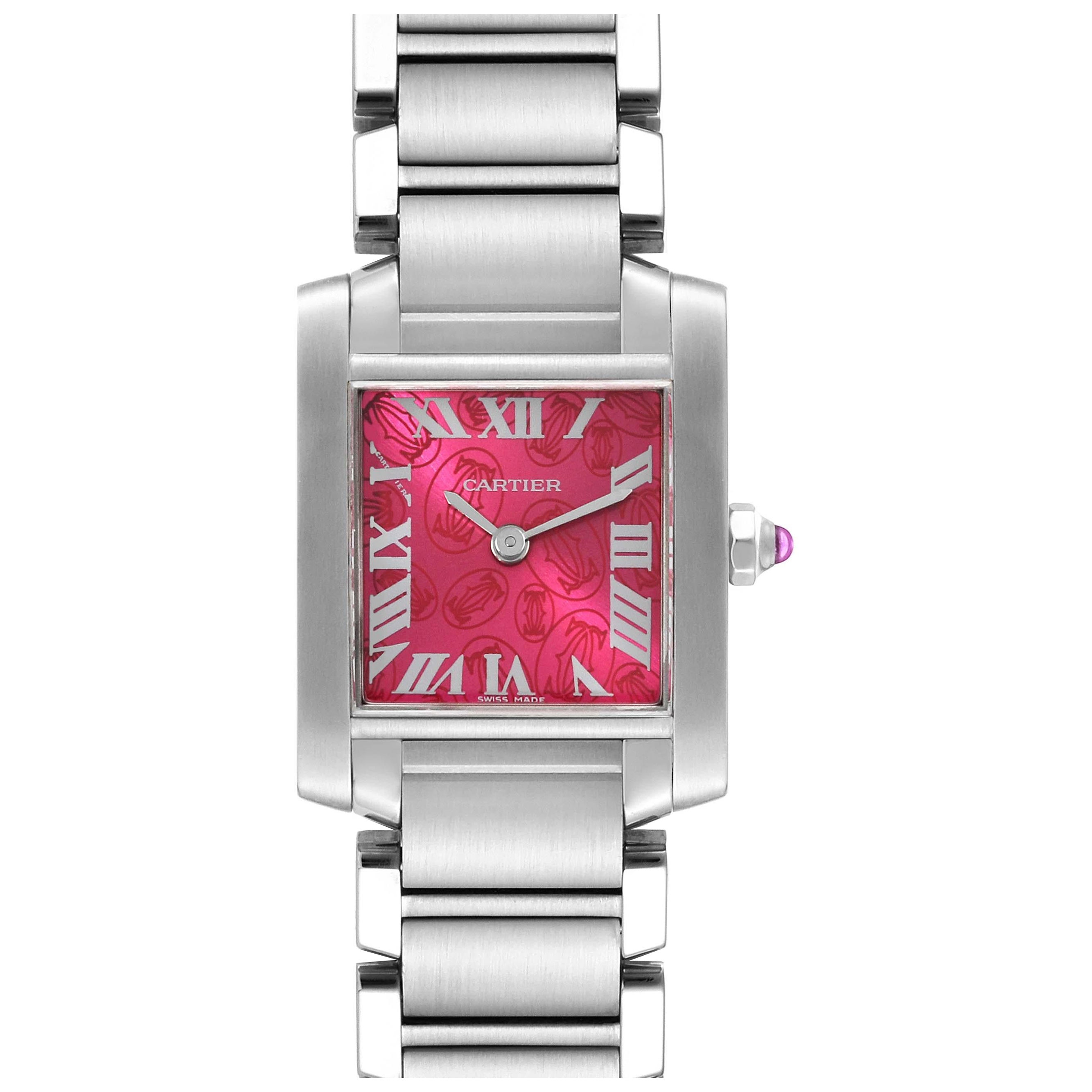 Cartier Tank Francaise Raspberry Dial Limited Edition Steel Watch W51030Q3 For Sale