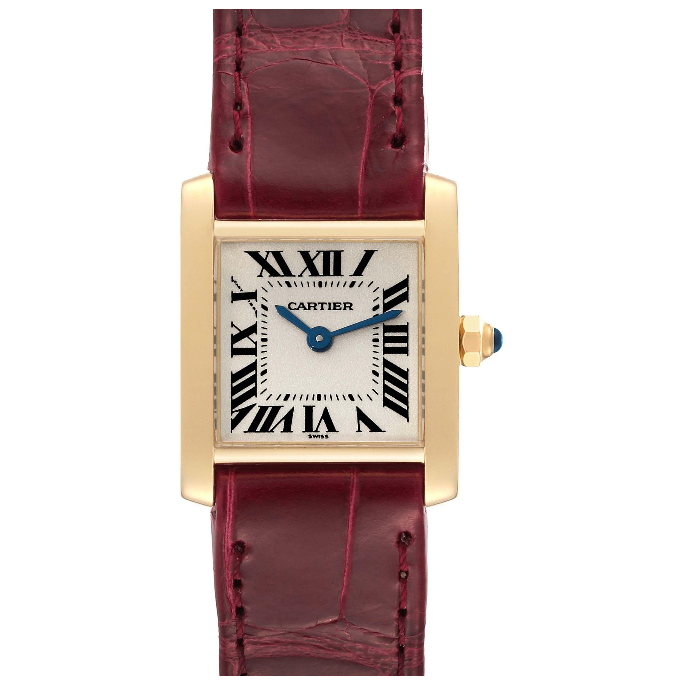 Cartier Tank Francaise Yellow Gold Burgundy Strap Ladies Watch W5000256