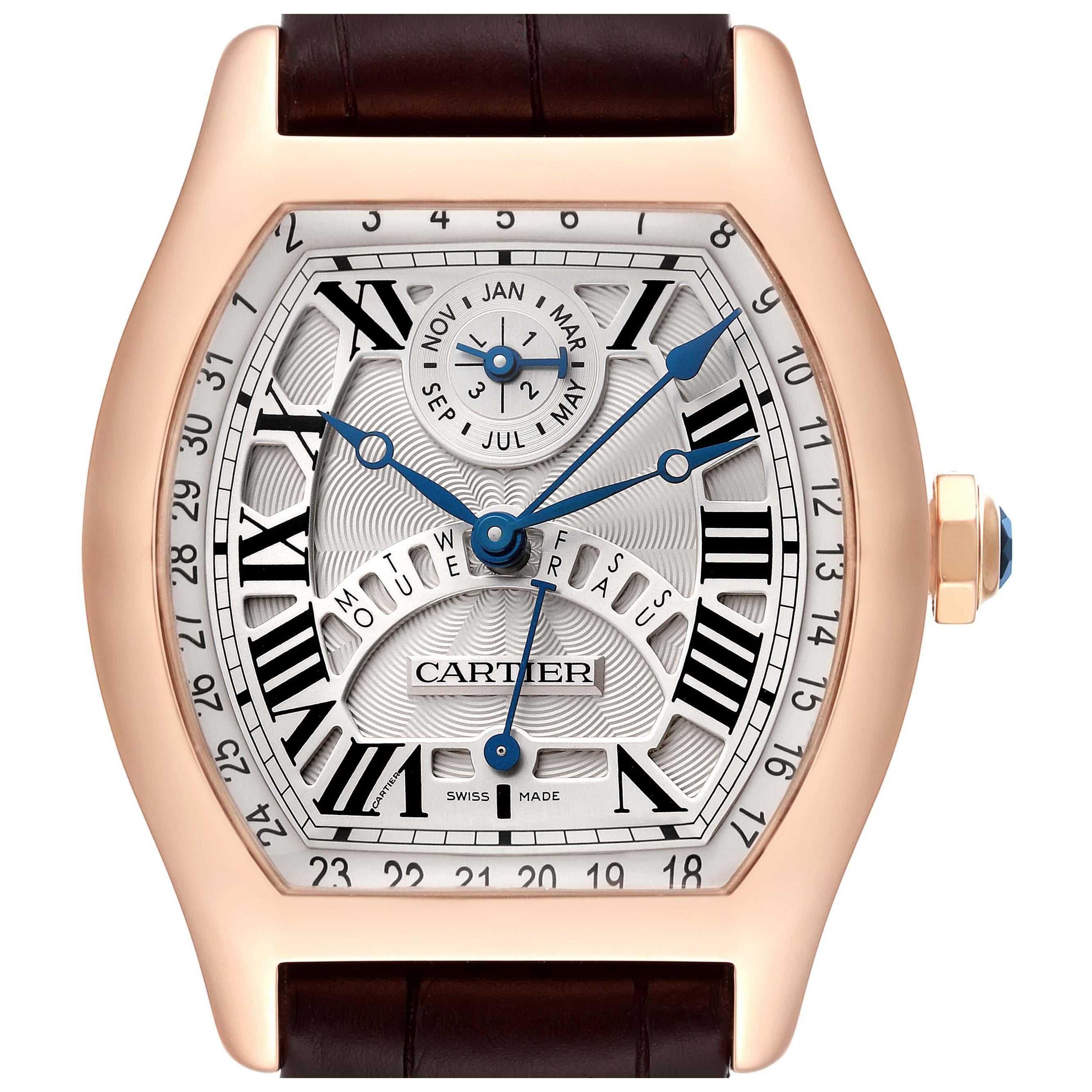 Cartier Tortue Perpetual Calendar Automatic Rose Gold Mens Watch W1580045 For Sale