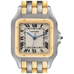 Cartier Panthere Large Steel Yellow Gold Three Row Quartz Mens Watch 183957