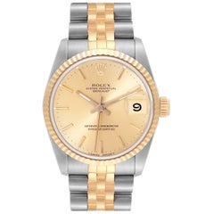 Used Rolex Datejust Midsize Champagne Dial Steel Yellow Gold Ladies Watch 68273