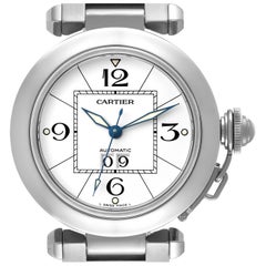 Cartier Pasha C Big Date Midsize Steel White Dial Mens Watch W31055M7