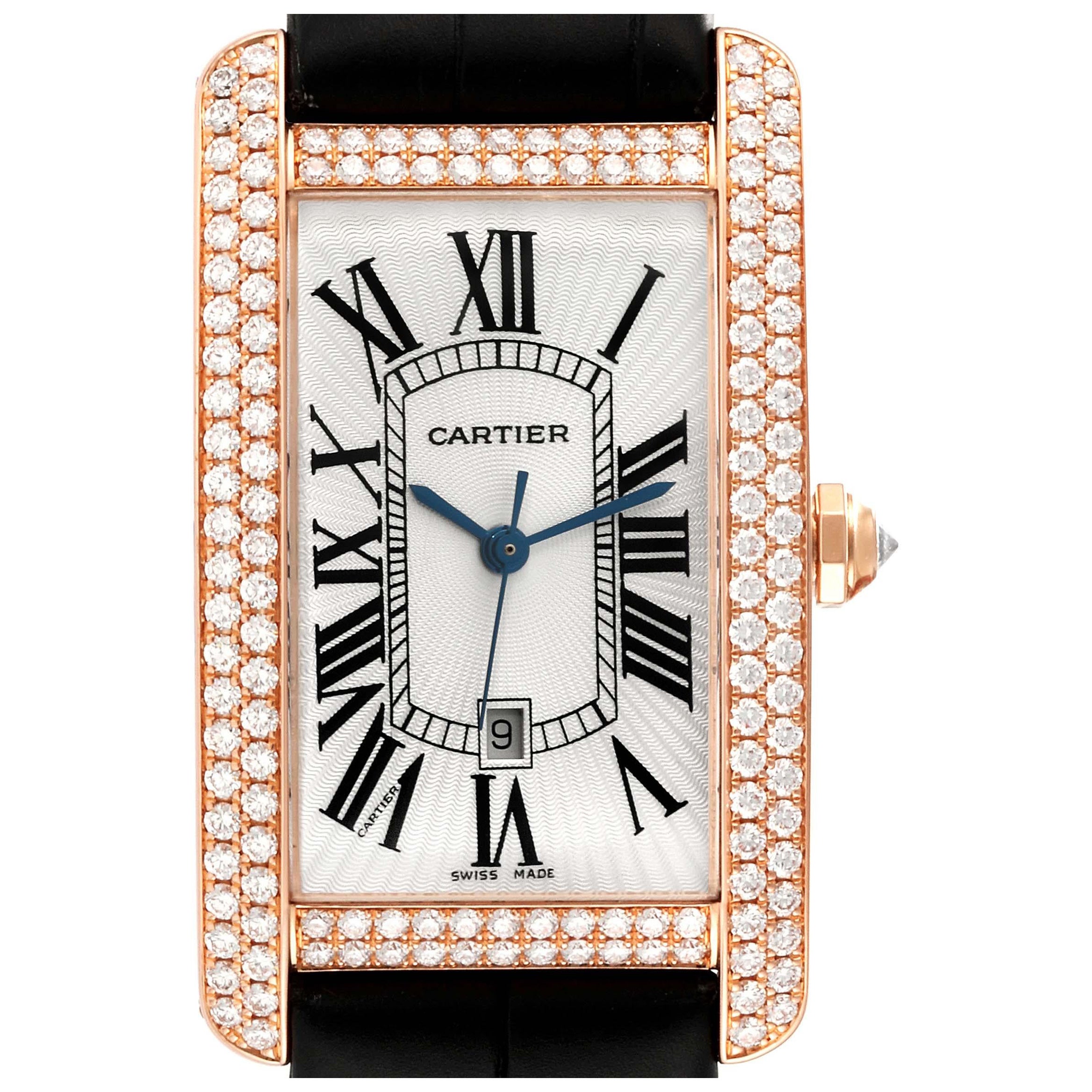 Cartier Tank Americaine Large Rose Gold Diamond Mens Watch WB704851 For Sale