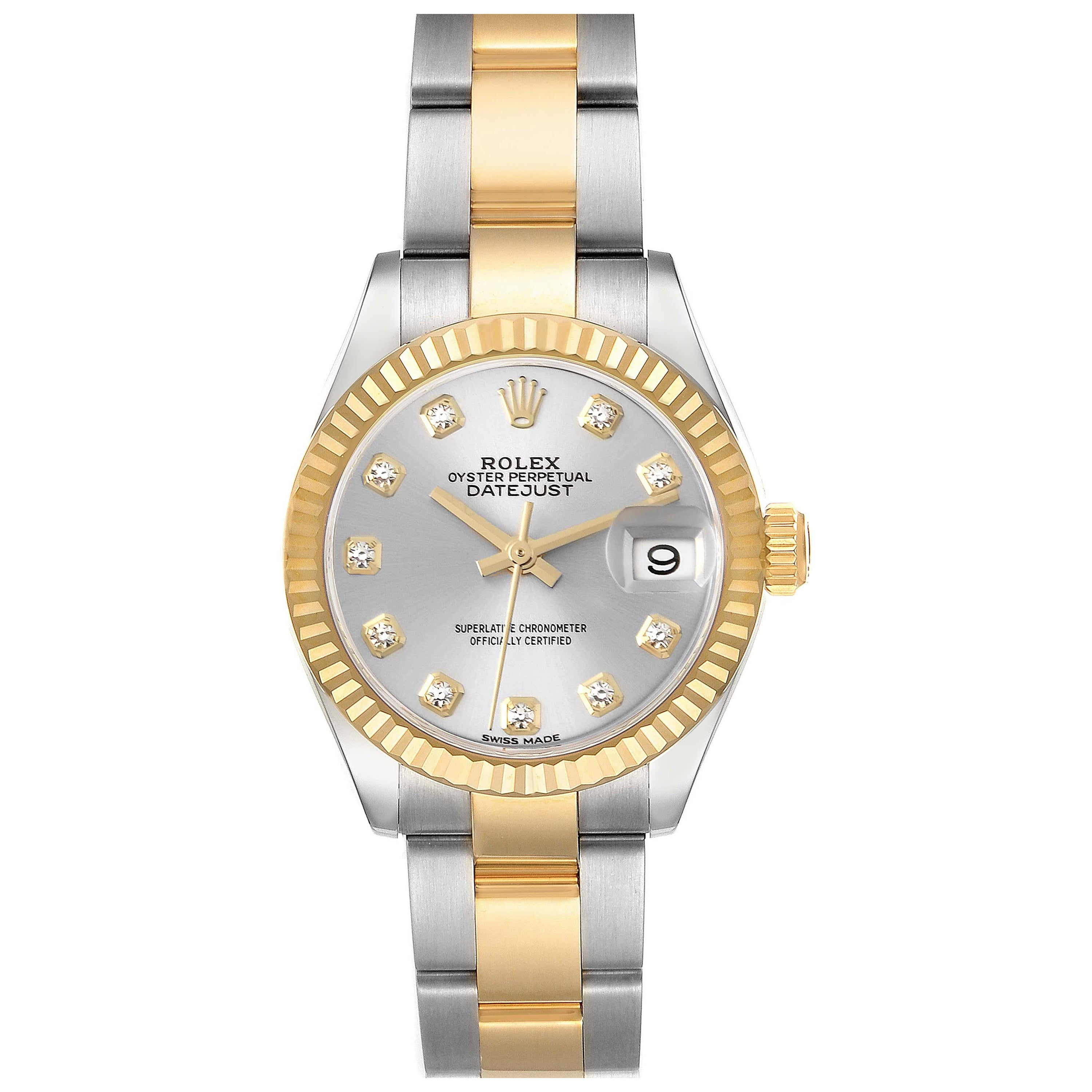 Rolex Datejust 28 Steel Yellow Gold Diamond Dial Ladies Watch 279173 Box Card