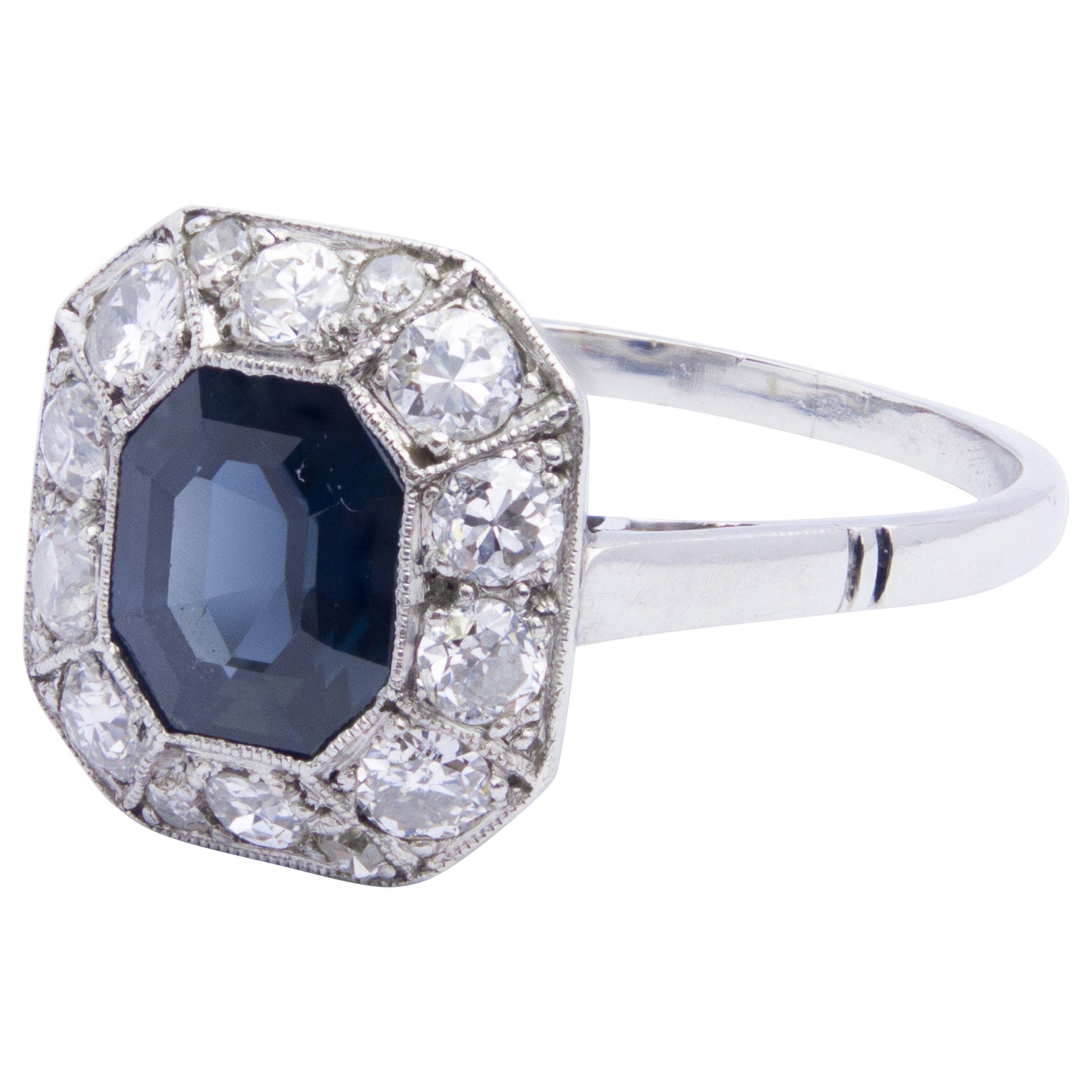 French Art Deco Diamond and Australian Sapphire Ring For Sale