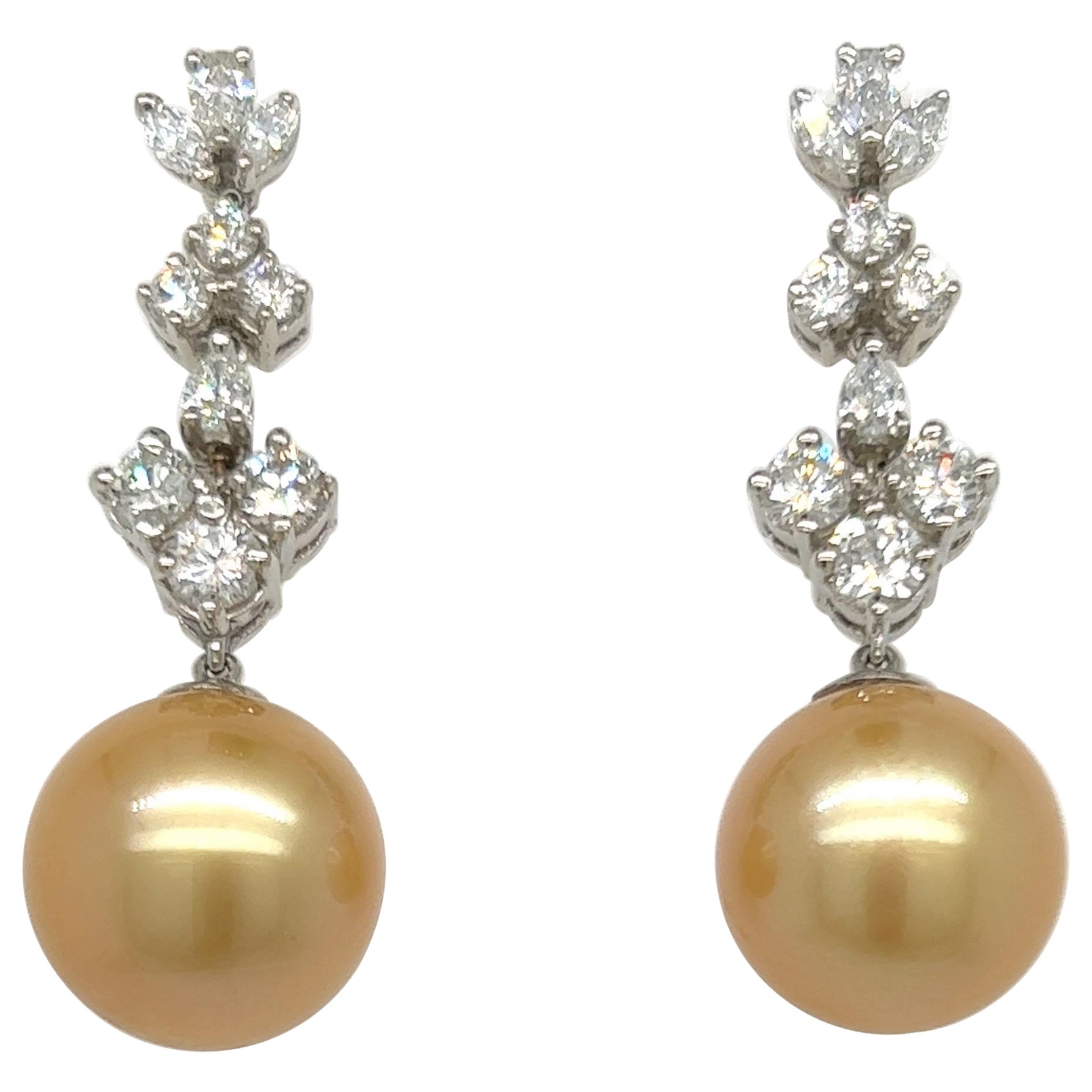 13MM Golden South Sea Pearl Earrings For Sale