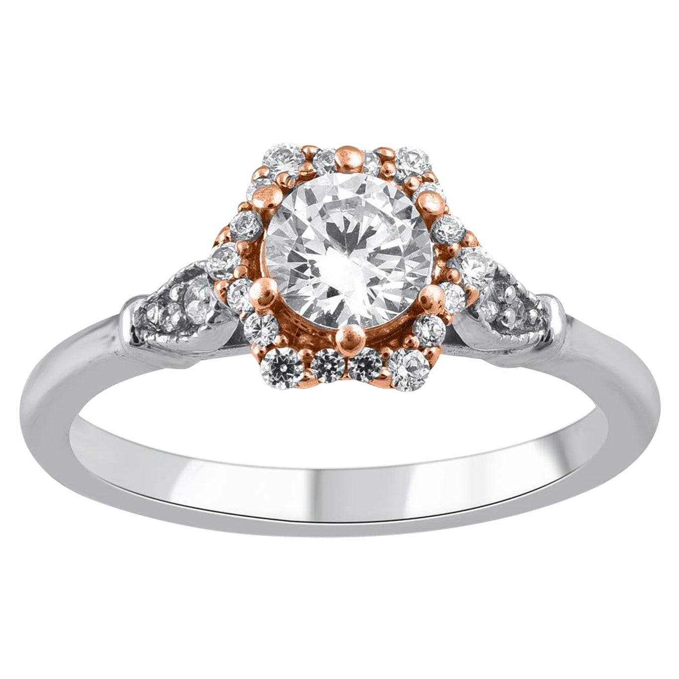 TJD 0.75 Carat Brilliant Cut Diamond 14KT Gold Hexagonal Frame Engagement Ring For Sale