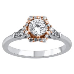 TJD 0.75 Carat Brilliant Cut Diamond 14KT Gold Hexagonal Frame Engagement Ring