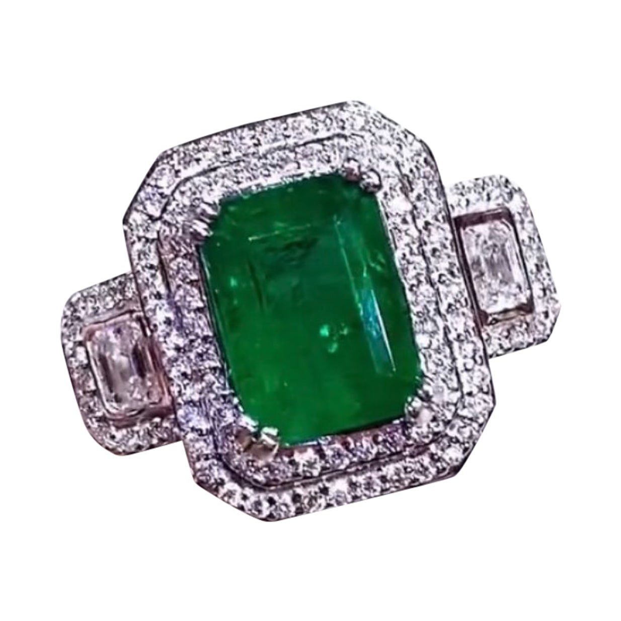 AIG Certified 5.40 Carat Zambian Emerald  1.70 Ct Diamonds 18K Gold Ring  For Sale