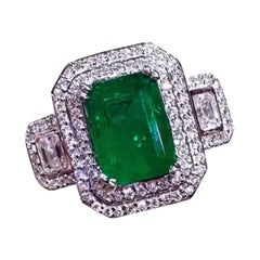 AIG-zertifizierter 5,40 Karat sambischer Smaragd  1,70 Karat Diamanten 18K Gold Ring 