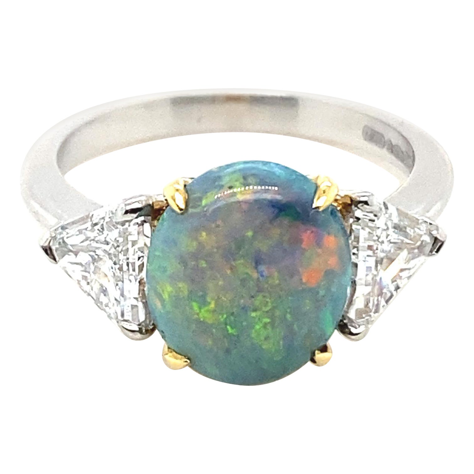 Opal and Diamond Platinum Ring For Sale