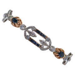 Vintage Sapphires, Diamonds, 14 Karat Rose Gold and Silver Bracelet.