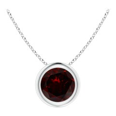 Pendentif solitaire en platine avec grenat rond de 1 ct serti d'un chaton naturel