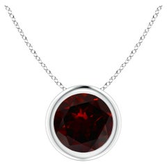 Pendentif solitaire en platine avec grenat rond de 1.5 ct serti d'un chaton naturel