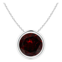 Pendentif solitaire en platine avec grenat rond de 2,2 ct serti d'un chaton naturel