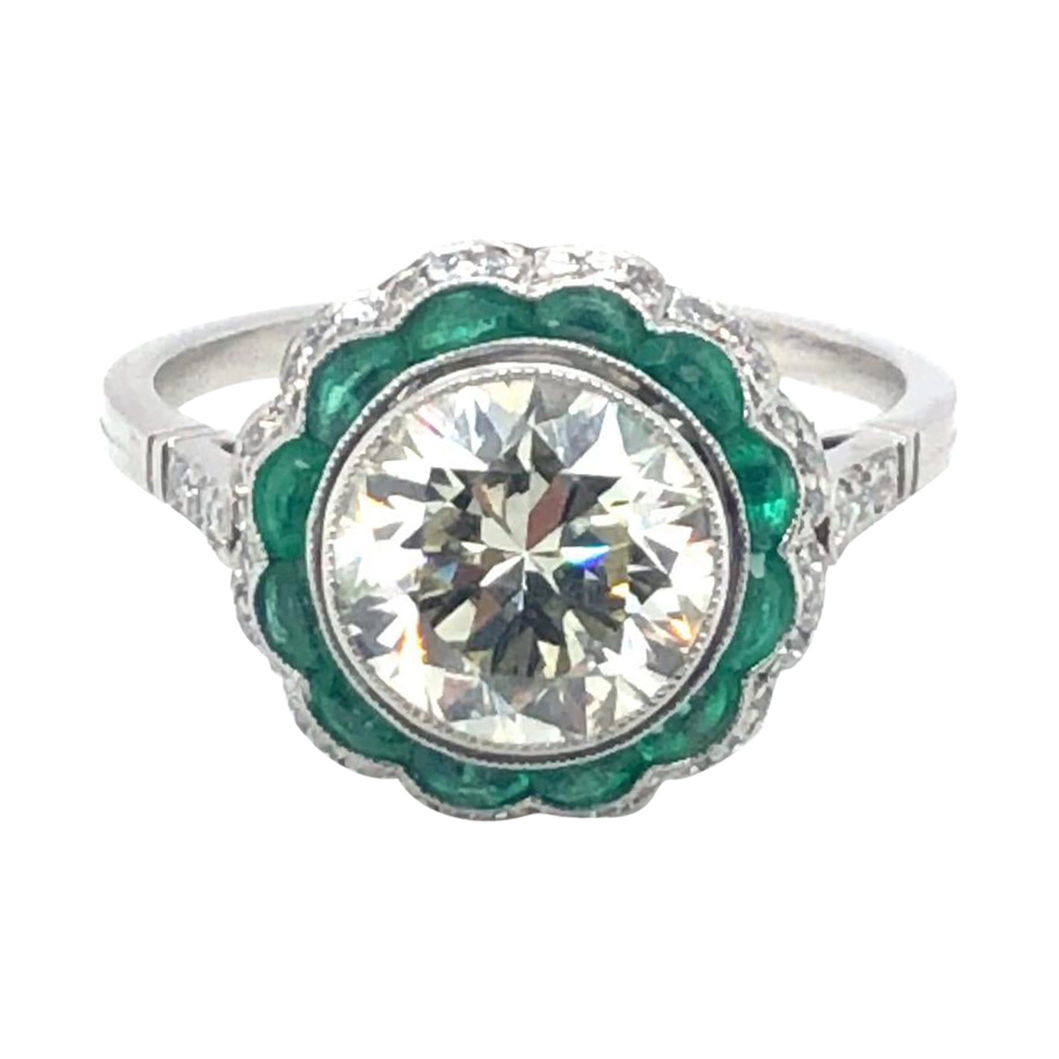 Estate Diamond & Emerald Platinum Ring For Sale